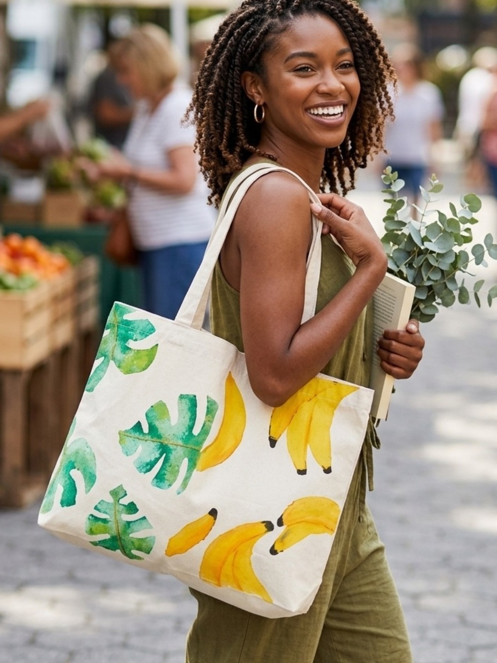 We Are Hairy People Organic Canvas Tote Bag Hand Painted Tropical Banana